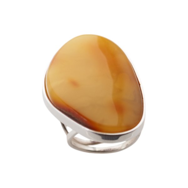 Mleczny Bursztyn i srebro - pierścionek z regulacją (rozmiar 10-14)