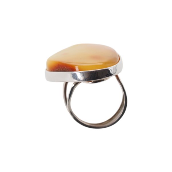 Mleczny Bursztyn i srebro - pierścionek z regulacją (rozmiar 10-14)