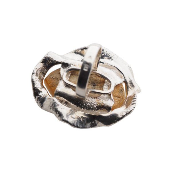 Mleczny Bursztyn i srebro - pierścionek (rozmiar 17)