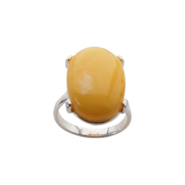 Mleczny Bursztyn owal i srebro - pierścionek z regulacją (rozmiar 14–18)