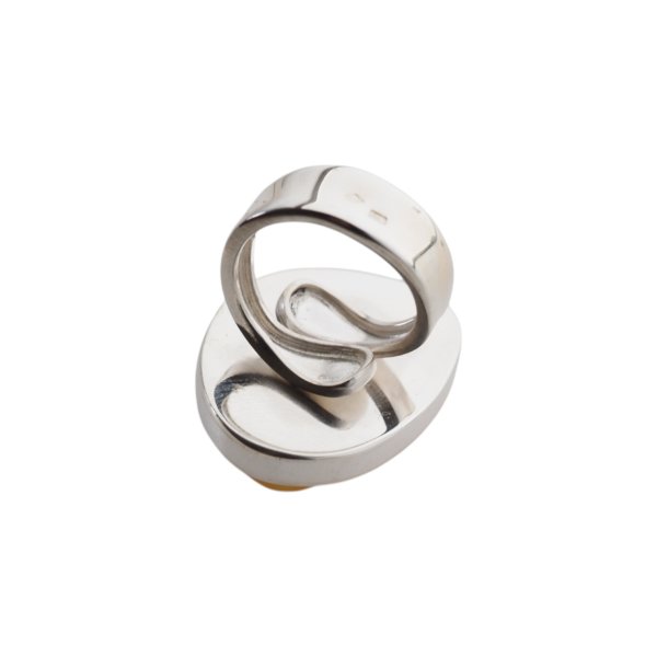 Mleczny Bursztyn trójkąt i srebro - pierścionek z regulacją (rozmiar 7–11)