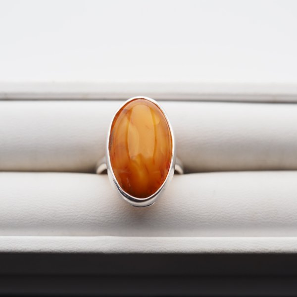 Pierścionek - Bursztyn koniakowy owal i srebro 925