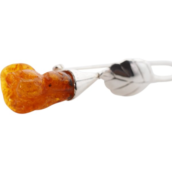 Bursztyn koniakowy i srebro - broszka róża