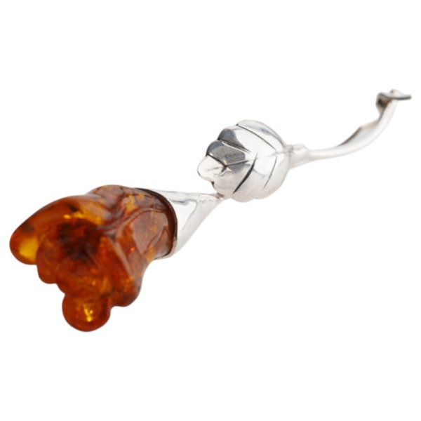 Bursztyn koniakowy i srebro - broszka róża