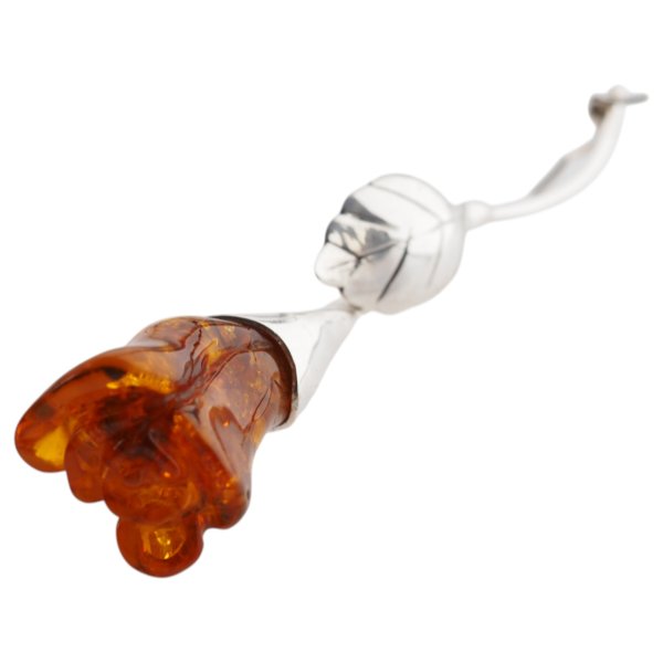 Bursztyn koniakowy i srebro - broszka róża