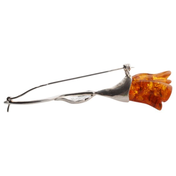 Bursztyn koniakowy i srebro - broszka róża