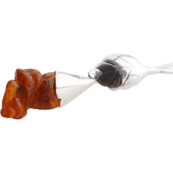 Bursztyn koniakowy i srebro - broszka róża