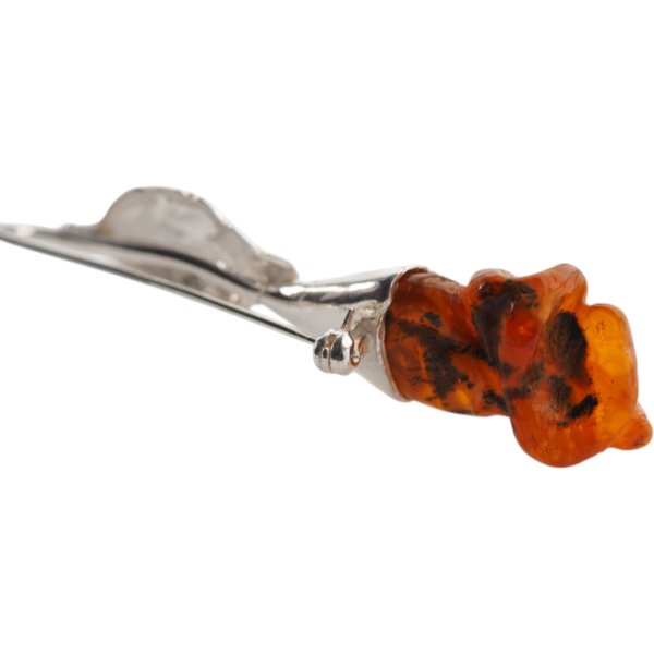 Bursztyn koniakowy i srebro - broszka róża