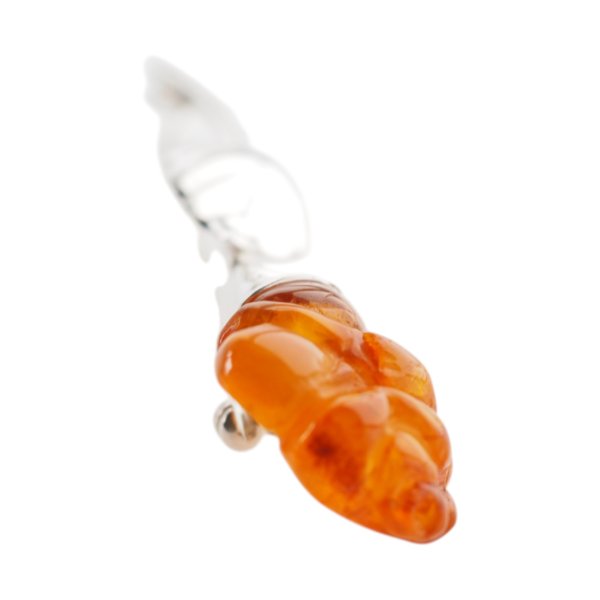 Bursztyn koniakowy i srebro - broszka róża