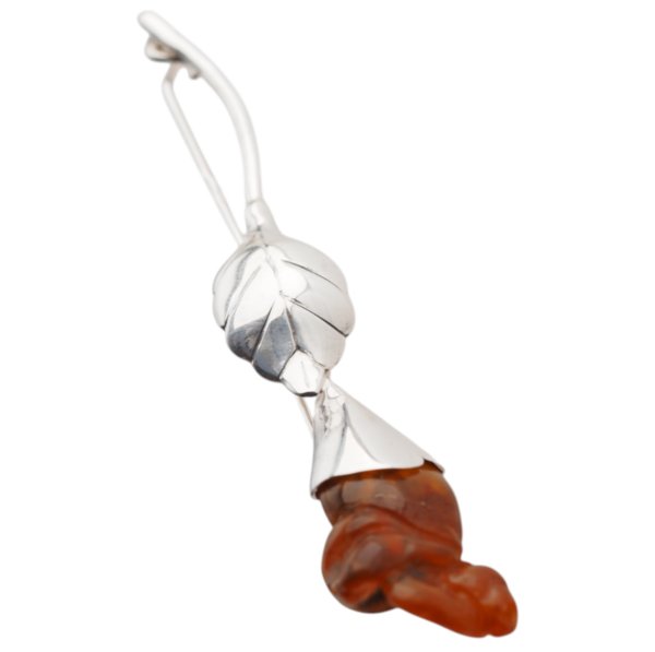 Bursztyn koniakowy i srebro - broszka róża