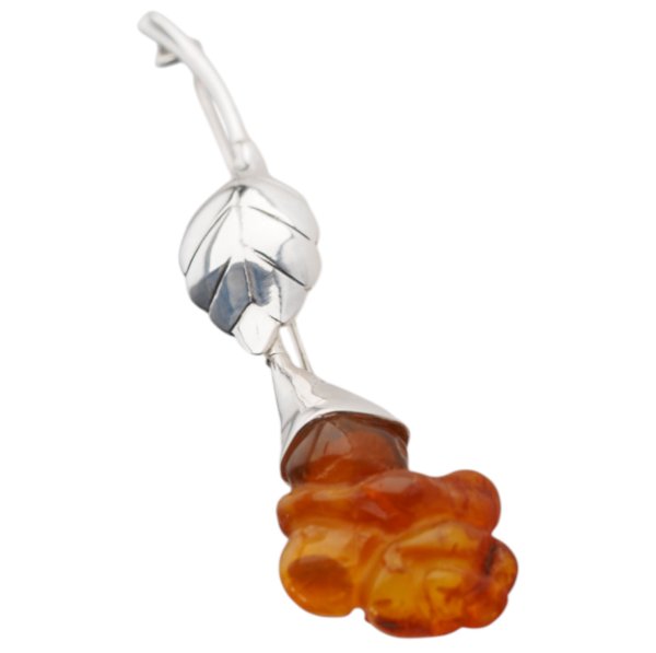 Bursztyn koniakowy i srebro - broszka róża