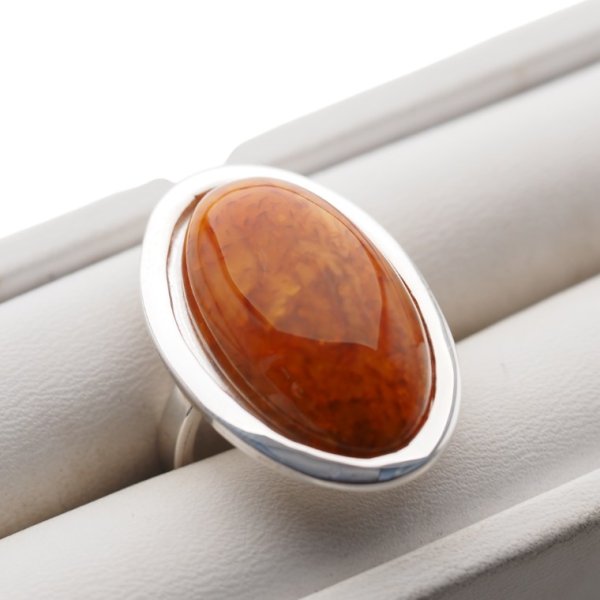 Bursztyn koniakowy w srebrze - pierścionek owal (rozmiar 12-16)
