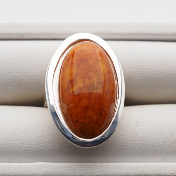 Bursztyn koniakowy w srebrze - pierścionek owal (rozmiar 12-16)