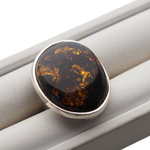 Pierścionek - Bursztyn koniakowy i srebro 925 (rozmiar 15)