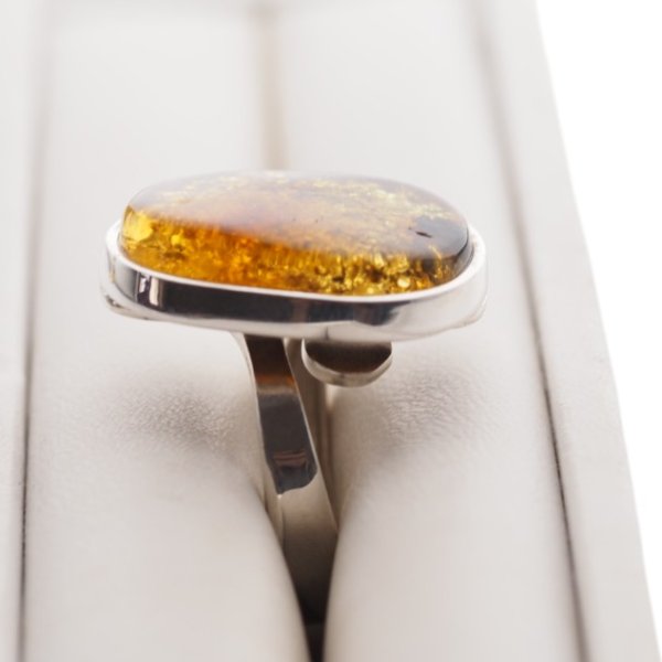 Pierścionek - złoto-zielony Bursztyn i srebro 925 (rozmiar 13-17)