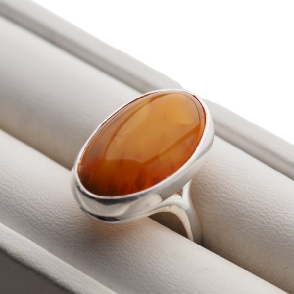 Pierścionek - Bursztyn koniakowy owal i srebro 925