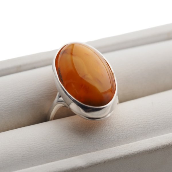 Pierścionek - Bursztyn koniakowy owal i srebro 925