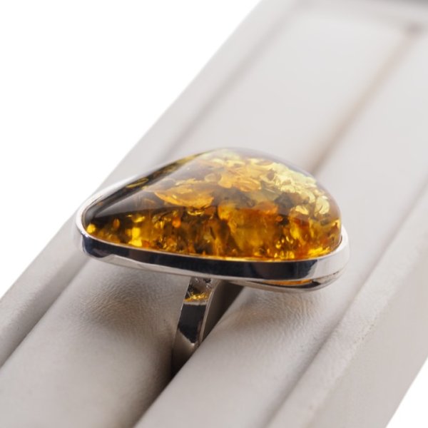 Pierścionek - Bursztyn złoto-miodowy i srebro 925 (rozmiar 17)