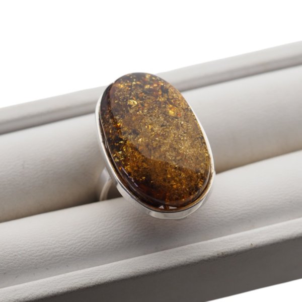 Pierścionek - Bursztyn miodowo-zloty owal i srebro 925 (rozmiar 14–18)