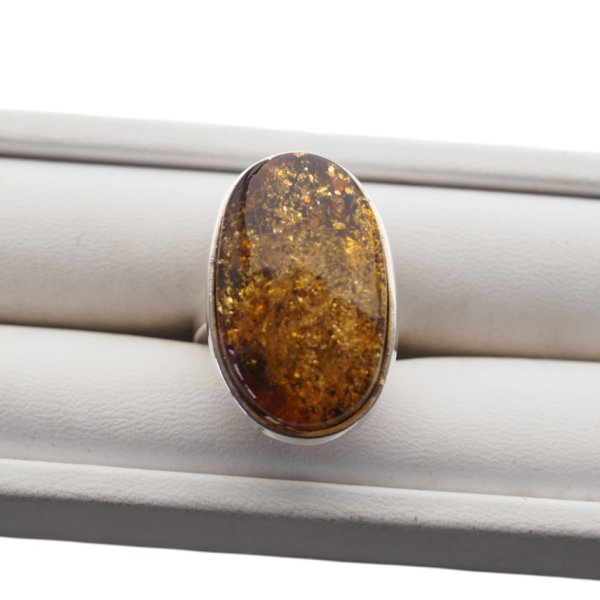 Pierścionek - Bursztyn miodowo-zloty owal i srebro 925 (rozmiar 14–18)