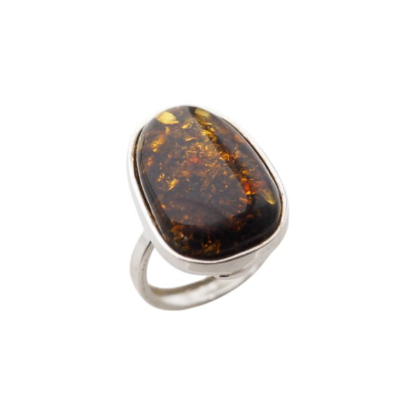 Pierścionek - ciemny Bursztyn z łuskami i srebro 925 (rozmiar 14-18)