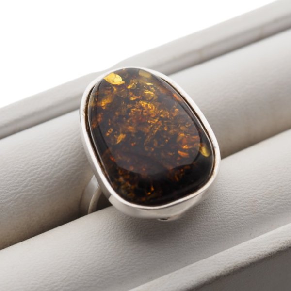 Pierścionek - ciemny Bursztyn z łuskami i srebro 925 (rozmiar 14-18)
