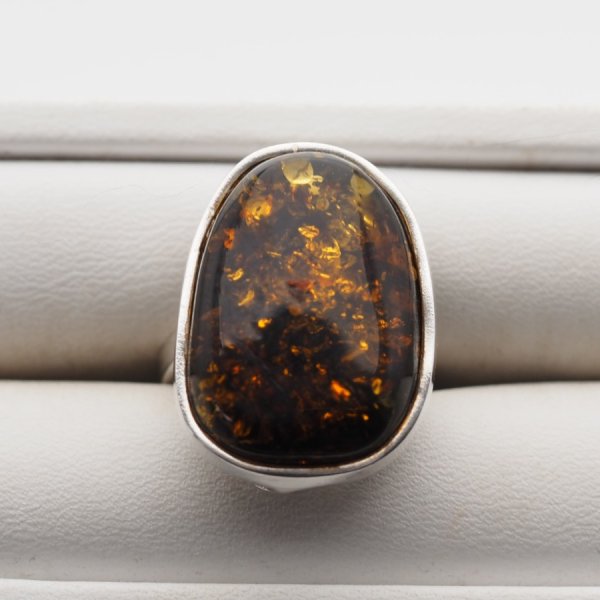 Pierścionek - ciemny Bursztyn z łuskami i srebro 925 (rozmiar 14-18)