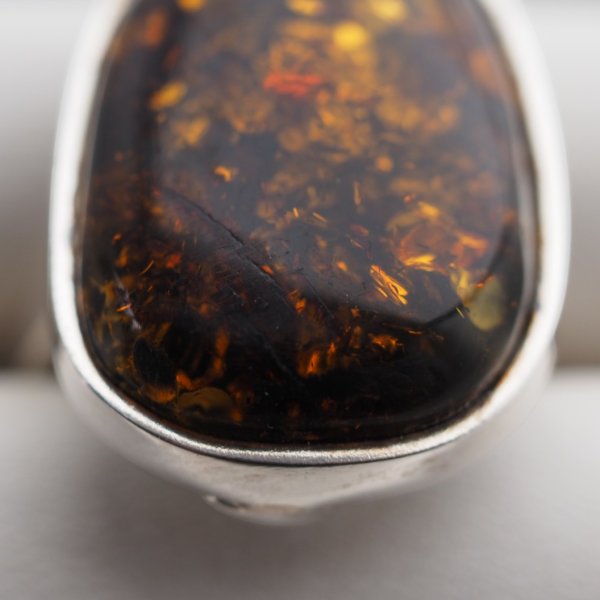 Pierścionek - ciemny Bursztyn z łuskami i srebro 925 (rozmiar 14-18)