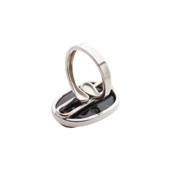 Pierścionek - ciemny Bursztyn z łuskami i srebro 925 (rozmiar 14-18)