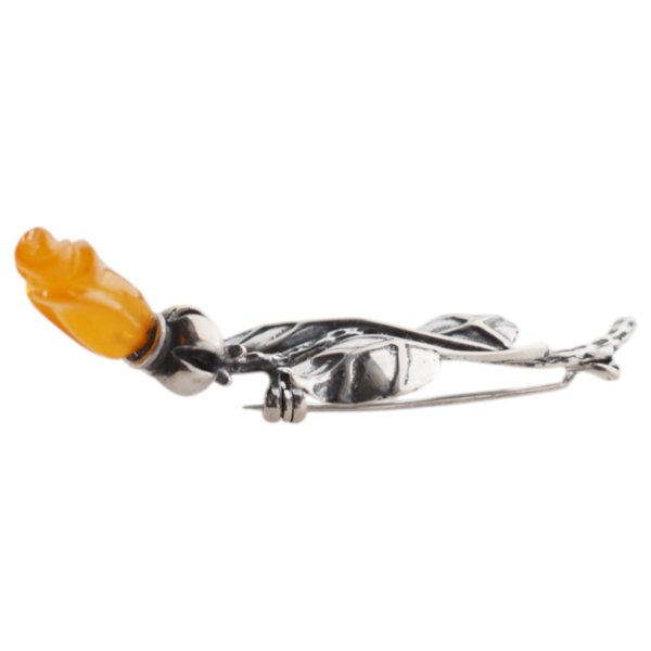 Bursztyn i srebro oksydowane - broszka róża