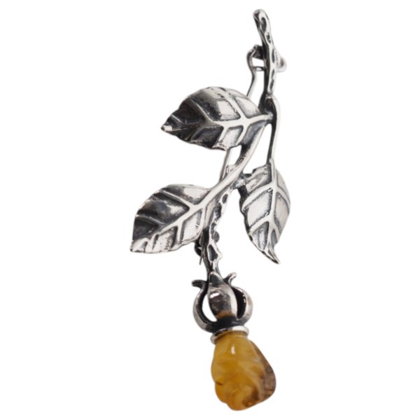 Bursztyn mleczny i srebro oksydowane - broszka róża