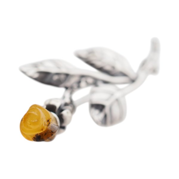 Bursztyn mleczny i srebro oksydowane - broszka róża