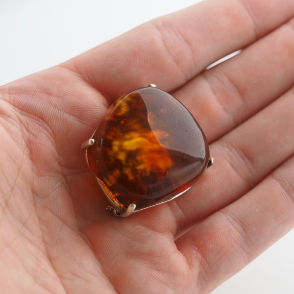 Koniakowy Bursztyn i srebro - broszka