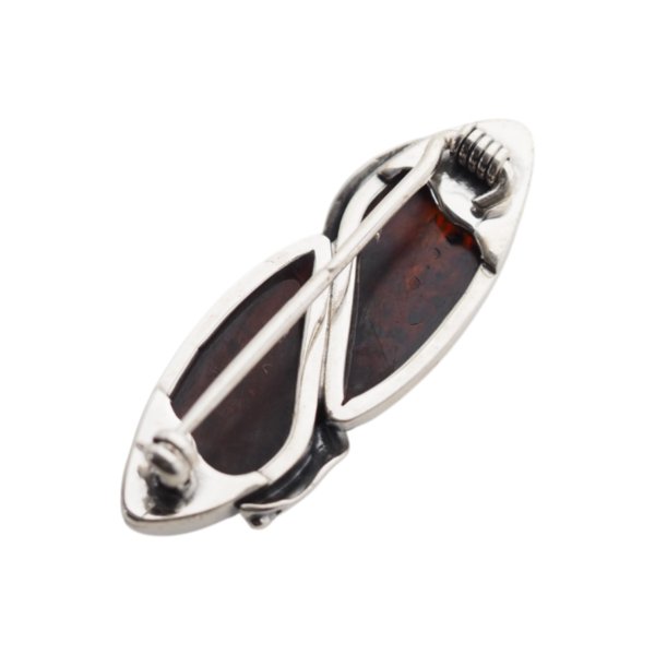 Koniakowy Bursztyn i srebro oksydowane - broszka