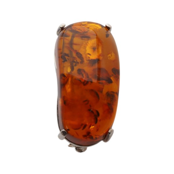 Koniakowy Bursztyn z łuskami i srebro - broszka