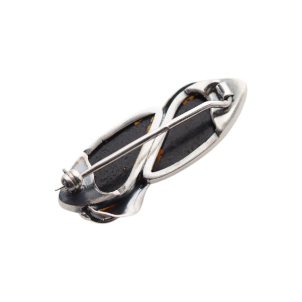 Zielony Bursztyn i srebro oksydowane - broszka