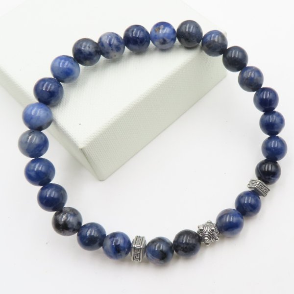 Sodalit i srebro oksydowane - bransoleta MĘSKA 22 cm