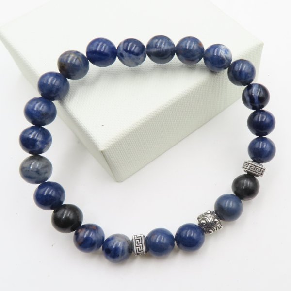 Sodalit i srebro oksydowane - bransoleta MĘSKA 20 cm