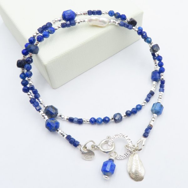 Lapis Lazuli  i hematyt w srebrze - naszyjnik 