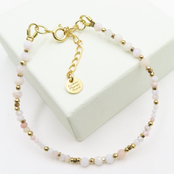 Opal Różowy i Hematyt w srebrze złoconym - bransoletka