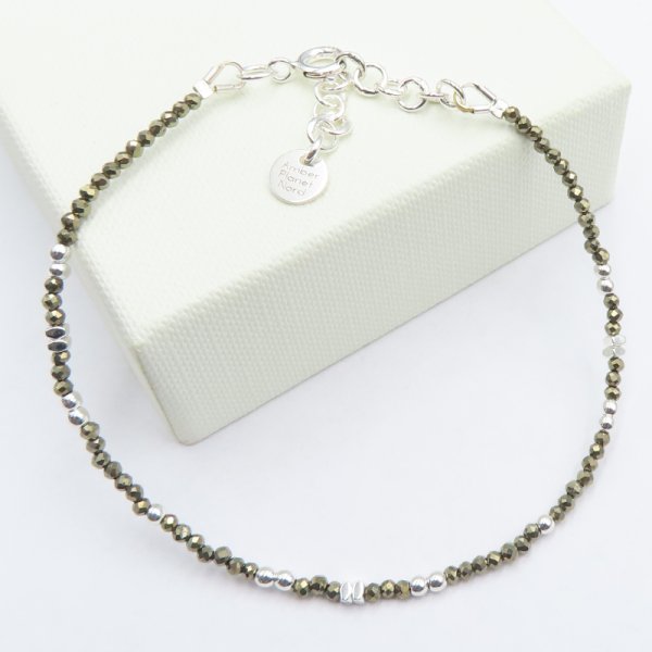 Piryt i Hematyt w srebrze - bransoletka