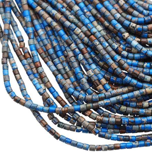 Jaspis cesarski niebieski walce 4x4 mm (sznur 38 cm)