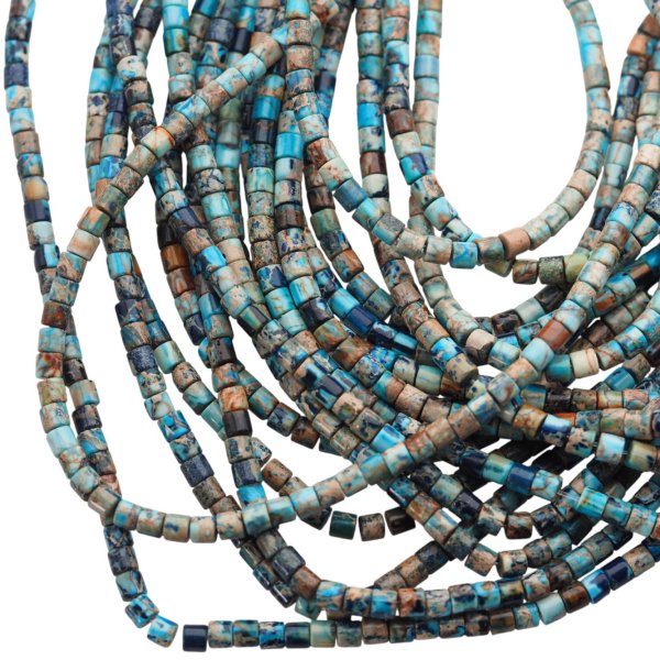 Jaspis cesarski niebieski walce 4x4 mm (sznur 38 cm)