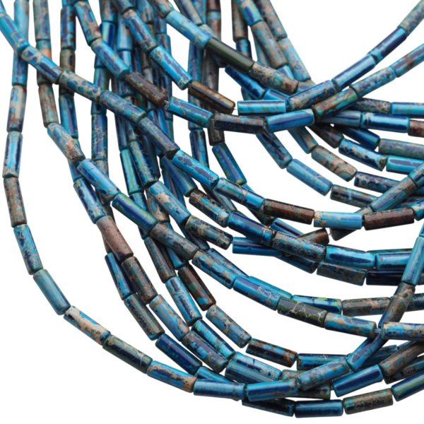 Jaspis cesarski niebieski walce 4x13 mm (sznur 37,5 cm)