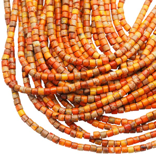 Jaspis cesarski pomarańczowy walce 4x4 mm (sznur 38 cm)