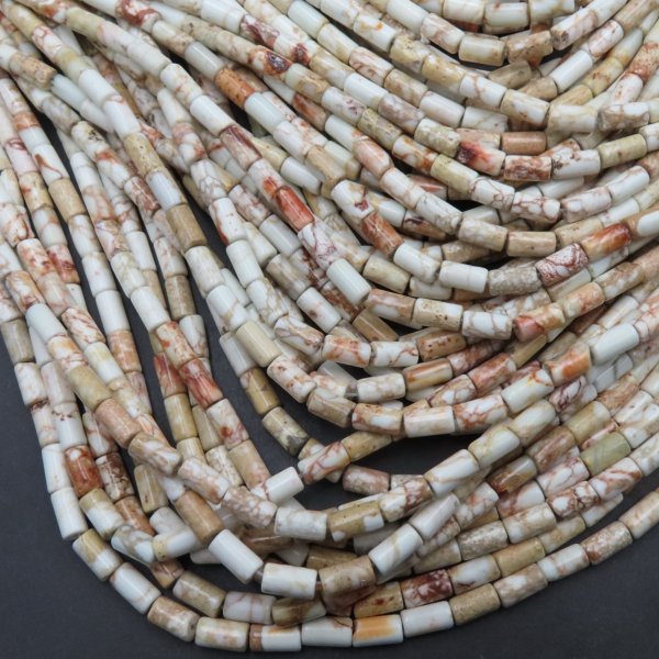 Jaspis cesarski biały walce 4x8 mm (sznur 37,5 cm)