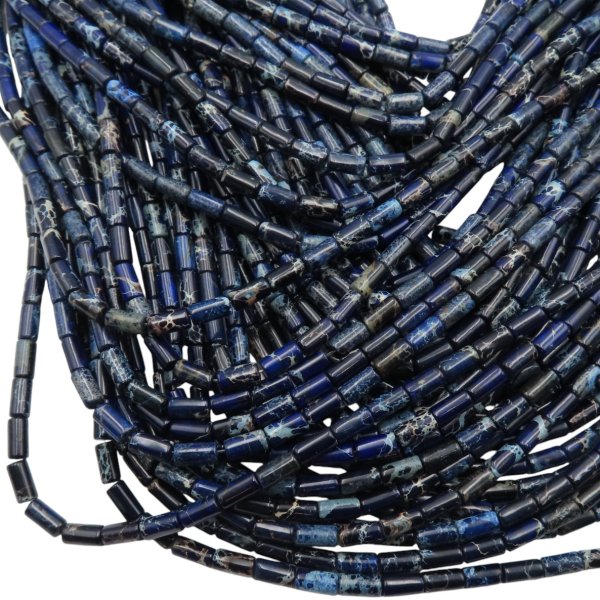 Jaspis cesarski ciemny niebieski walce 4x8 mm (sznur 37,5 cm)
