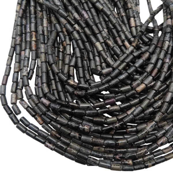 Jaspis cesarski czarny walce 4x8 mm (sznur 37,5 cm)