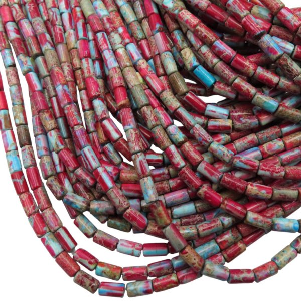 Jaspis cesarski różowo-niebieski walce 4x8 mm (sznur 37,5 cm)