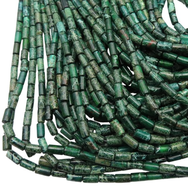 Jaspis cesarski zielony walce 4x8 mm (sznur 37,5 cm)